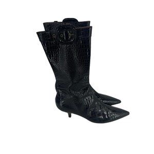 Moschino Alligator Kitten Buckle Accent Heeled Boots Size Euro 36, US 6.0